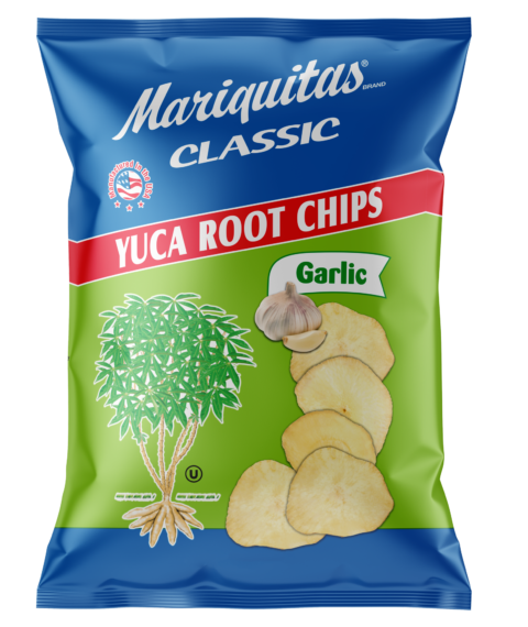Mariquitas Yuca Root Garlic Chips packaging front side