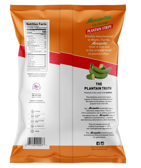 Mariquitas Plantain Strips packaging back side